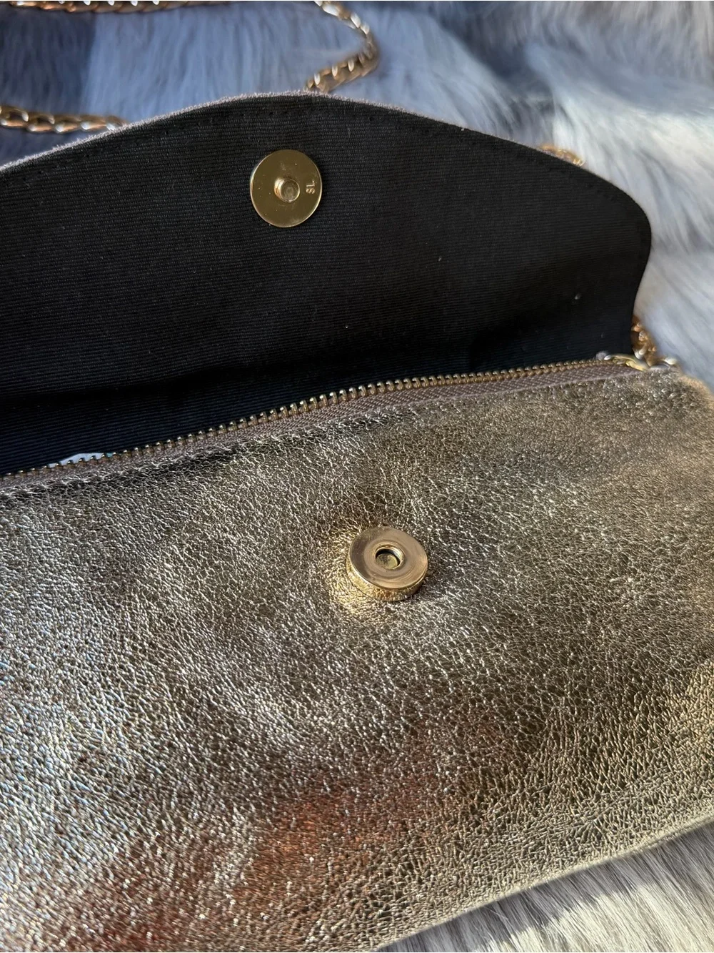 Street Level Metallic Gold Crackle Flap Crossbody Clutch